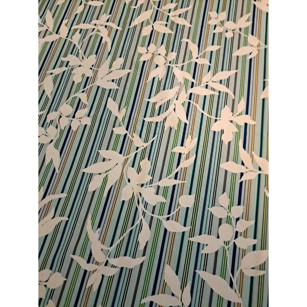 Threshold Fabric Shower Curtain Stripes Leaves Blue Green Yellow Cottage